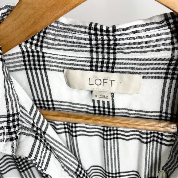 LOFT Black/white windowpane Button Down Shirt S Small - Picture 7 of 8